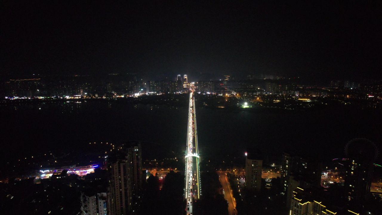 四川遂宁通德大桥夜景交通航拍  