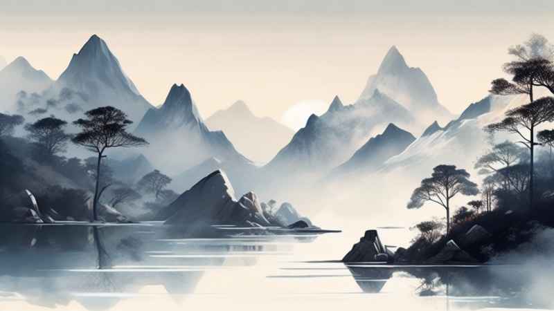 国风水彩画山水风景插画 89