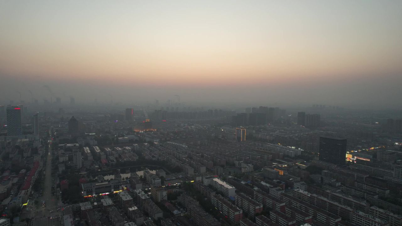 城市日落晚霞夕阳自然风光航拍 