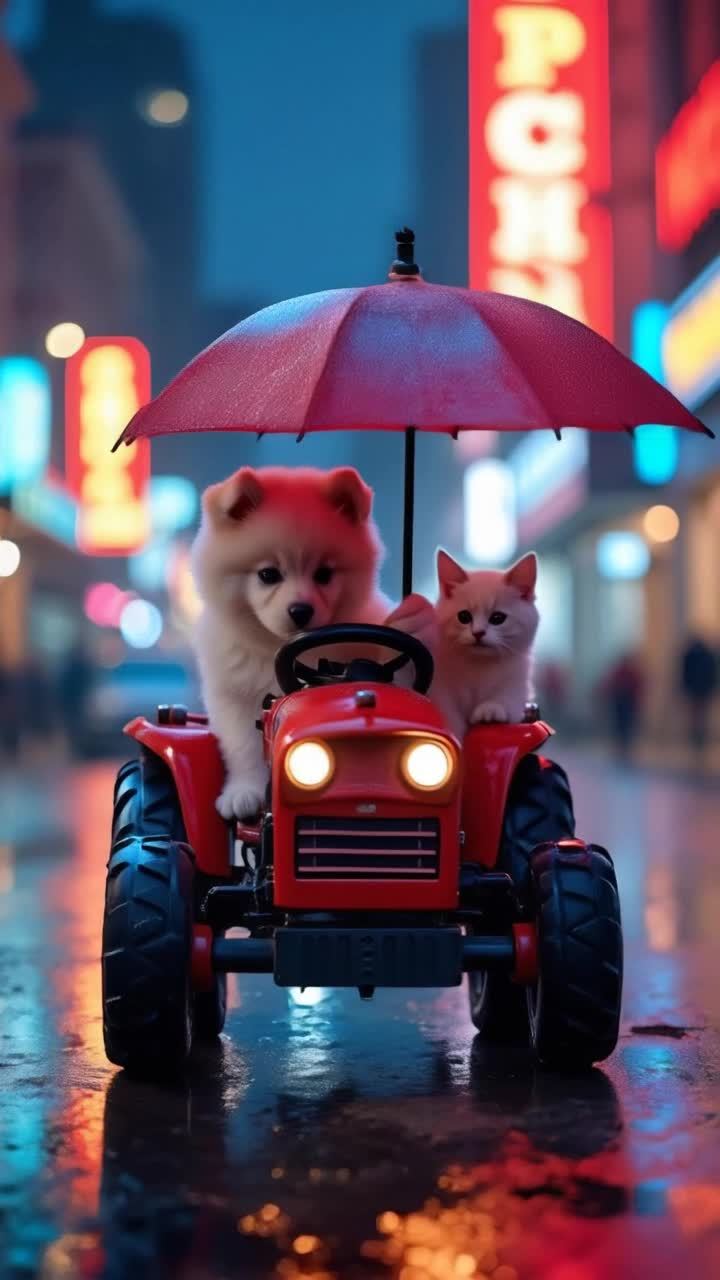 一只白色小狗手持雨伞，坐在“Pichi Tract