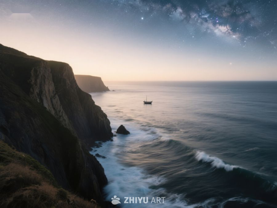 夜幕下的海岸线与星空 494