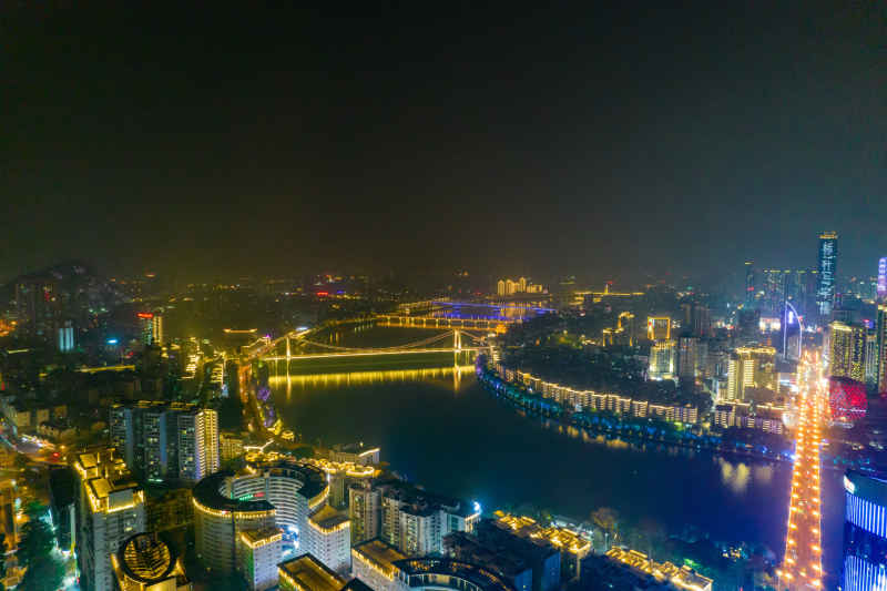 柳州夜景灯光柳江航拍摄影图
