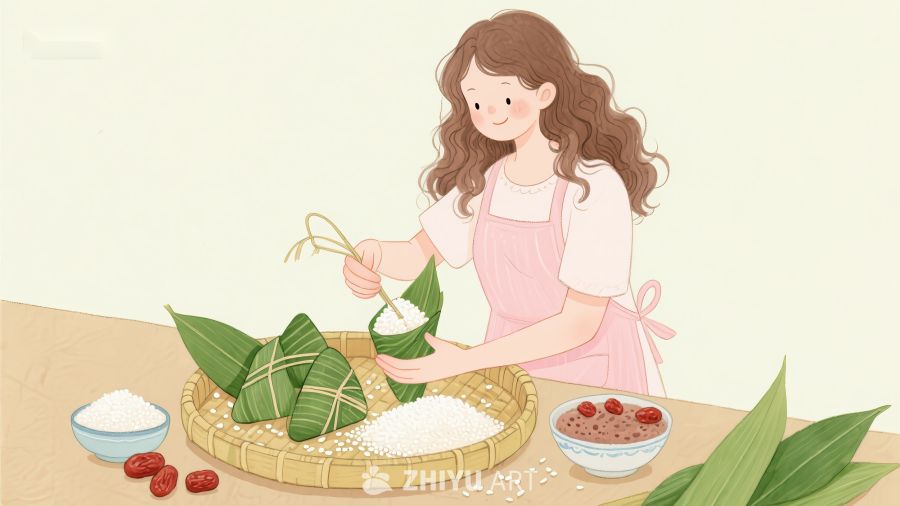 女子包粽子，端午节传统美食制作 365
