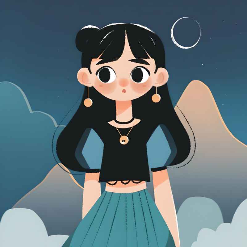 穿着蓝色裙子和黑色上衣的亚洲女孩 4