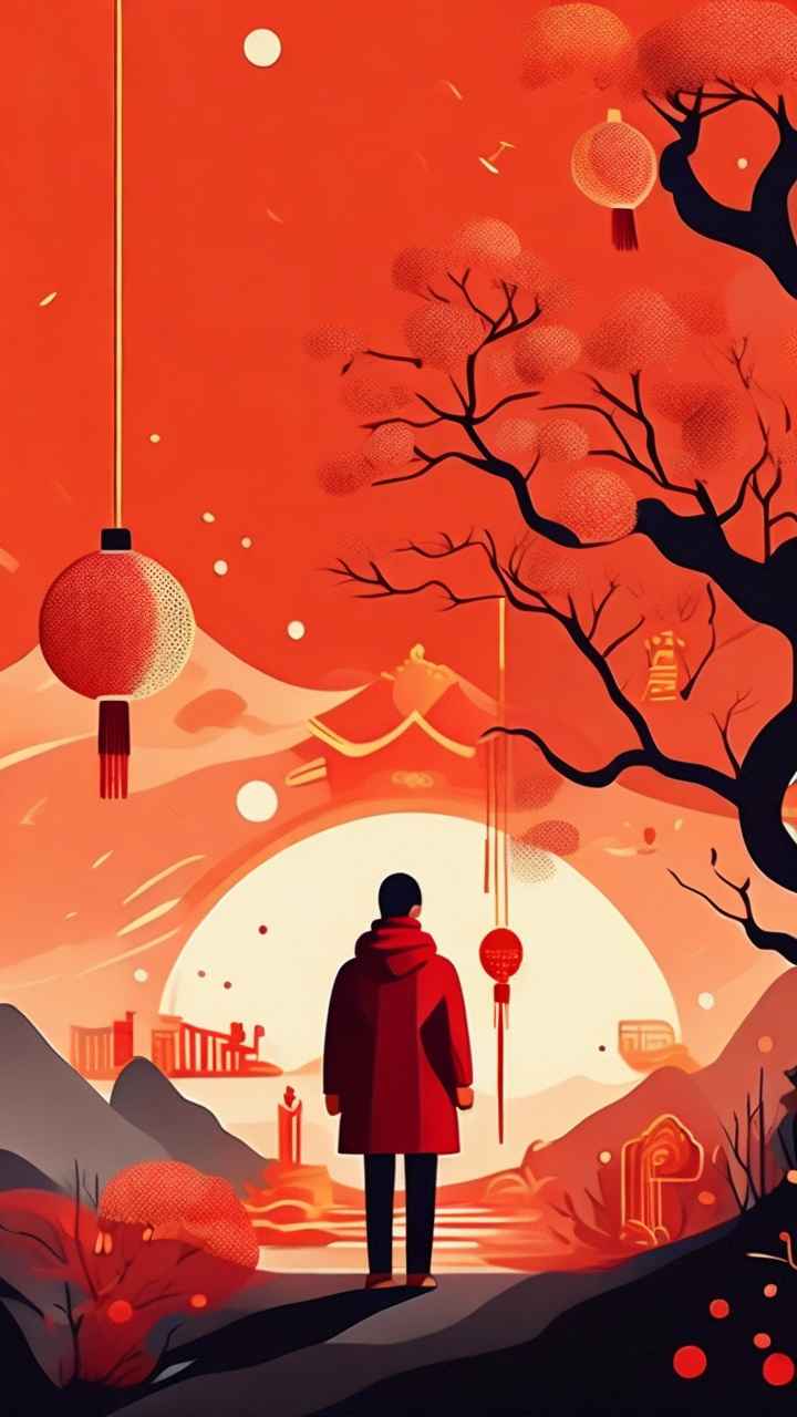 春节祭祖简约插画背景 5