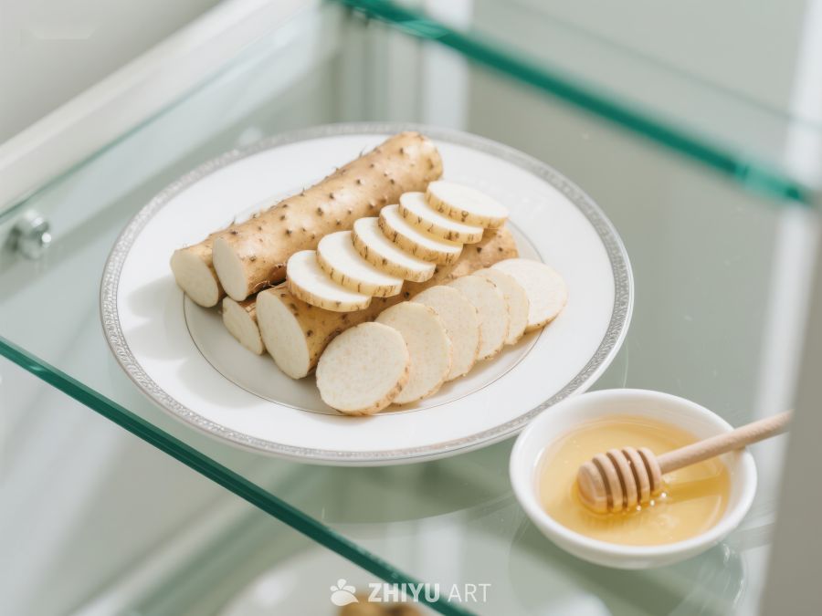 山药切片与蜂蜜，健康美食搭配 376