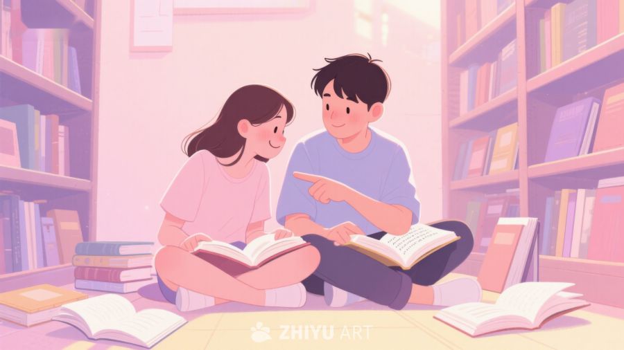 图书馆中阅读的两人 354