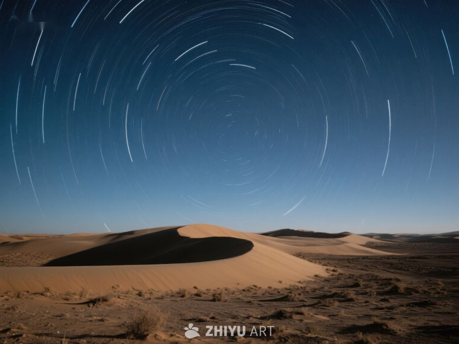 沙漠夜空下的星轨轨迹 111
