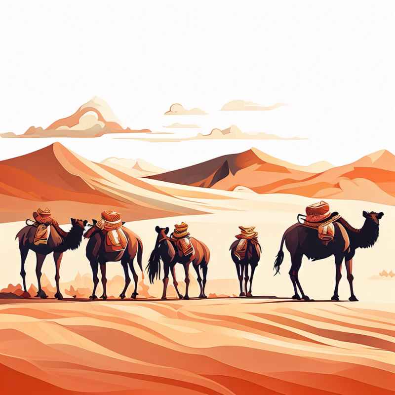 驼队沙漠丝绸之路元素插画 2