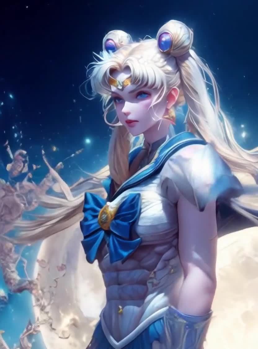 宝石装扮的金发蓝眼少女，星空背景唯美艺术风