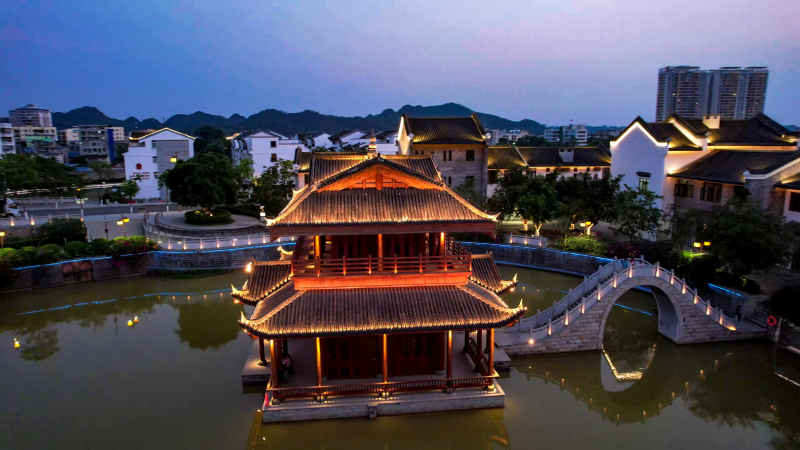 广西崇左太平古城夜景航拍  