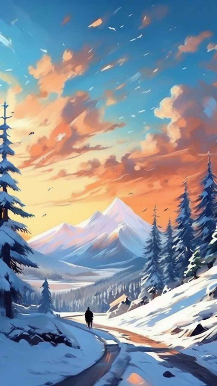 冬季背景图插画雪山雪景 78