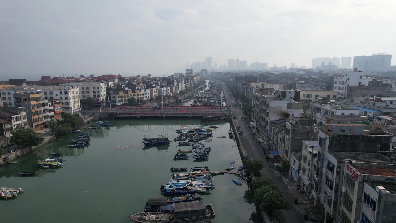 海边渔船广西北海海边风光航拍  
