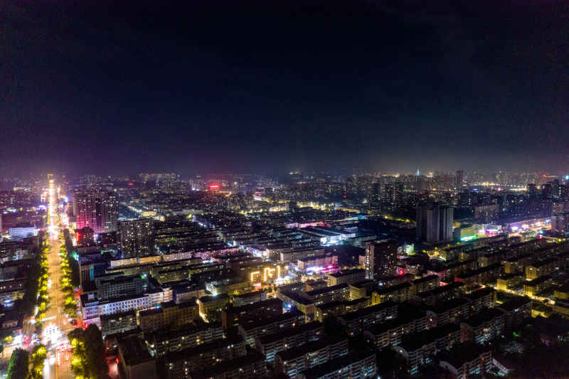山东聊城城市夜景灯光航拍摄影图