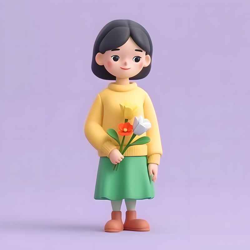 一个女人拿着花 1
