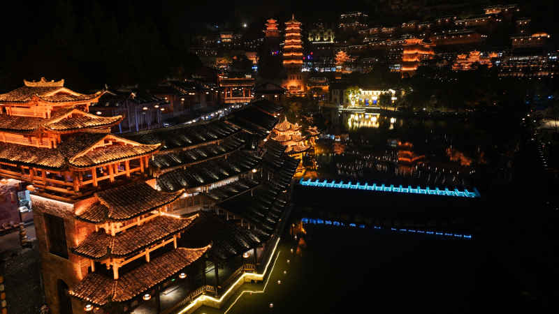 古镇 夜景 灯光