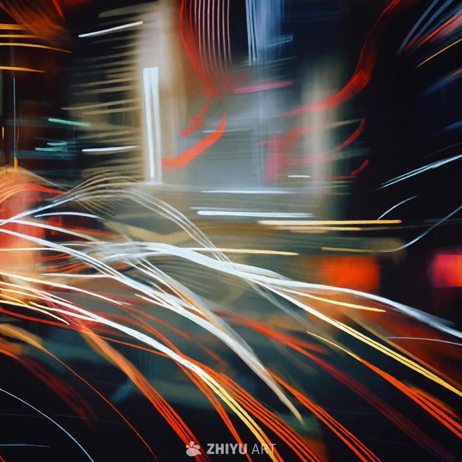 抽象的设计，类似夜晚城市景观的模糊视图。场景以明亮
