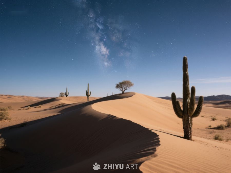 夜空下的沙漠与仙人掌 372