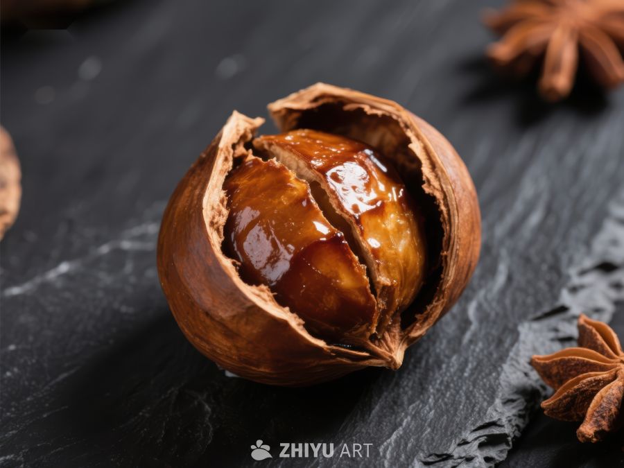 糖渍栗子特写，黑色背景 1171