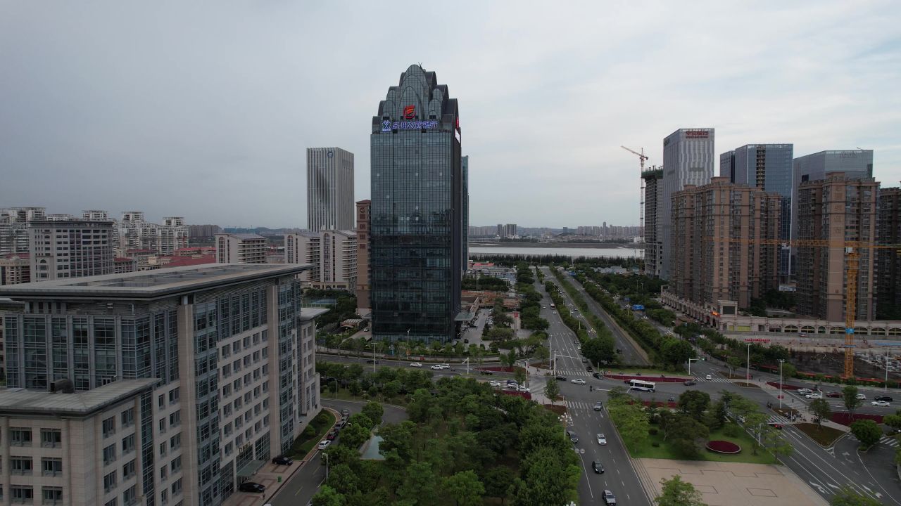 福建泉州东海新区CBD高楼建筑航拍 