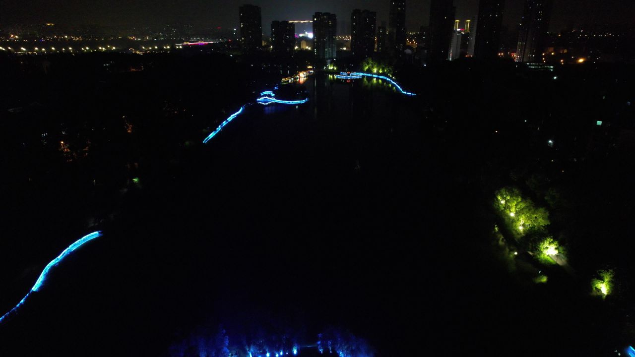 安徽滁州城市夜景灯光航拍 