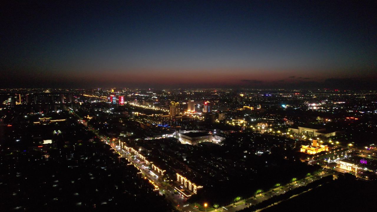  山东东营城市夜景灯光交通航拍