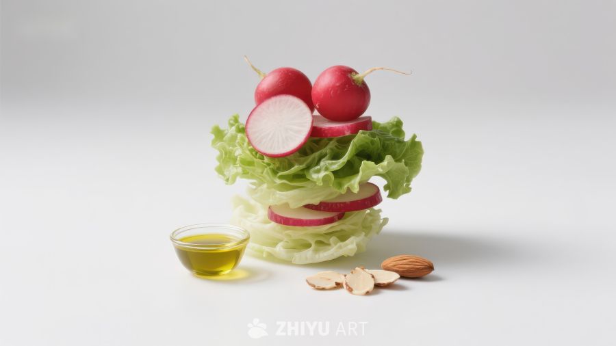 新鲜蔬菜与橄榄油摆盘