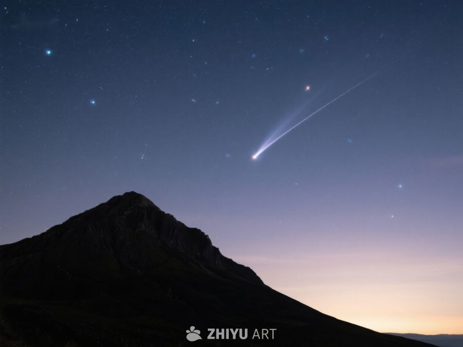 夜空彗星划过山峰剪影 229