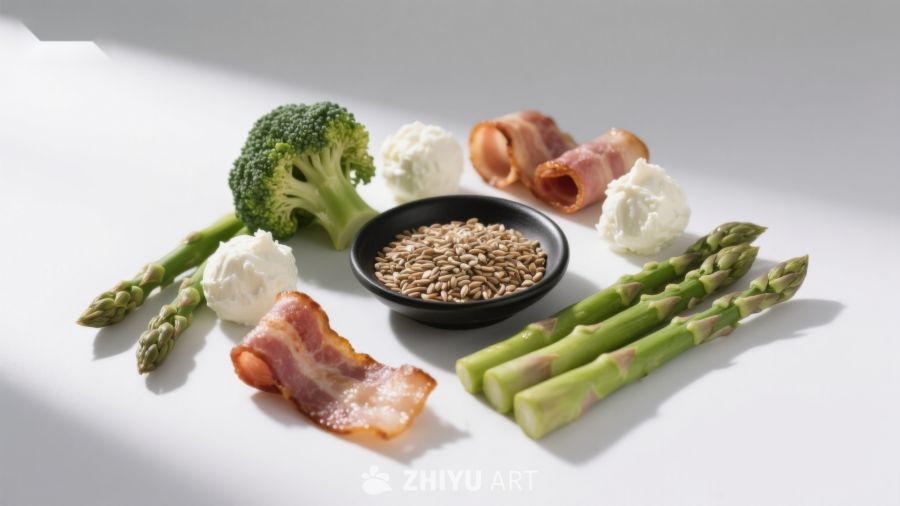 新鲜蔬菜与培根食材摆拍
