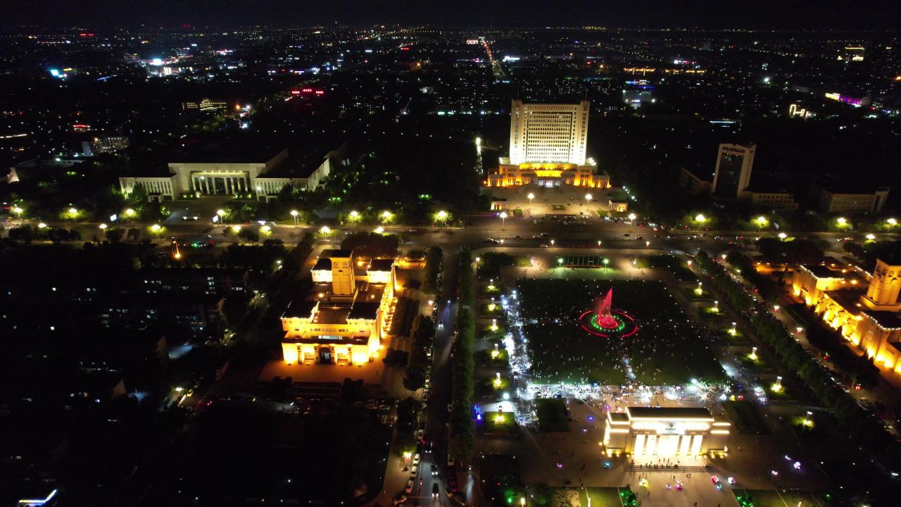  山东东营城市夜景灯光交通航拍