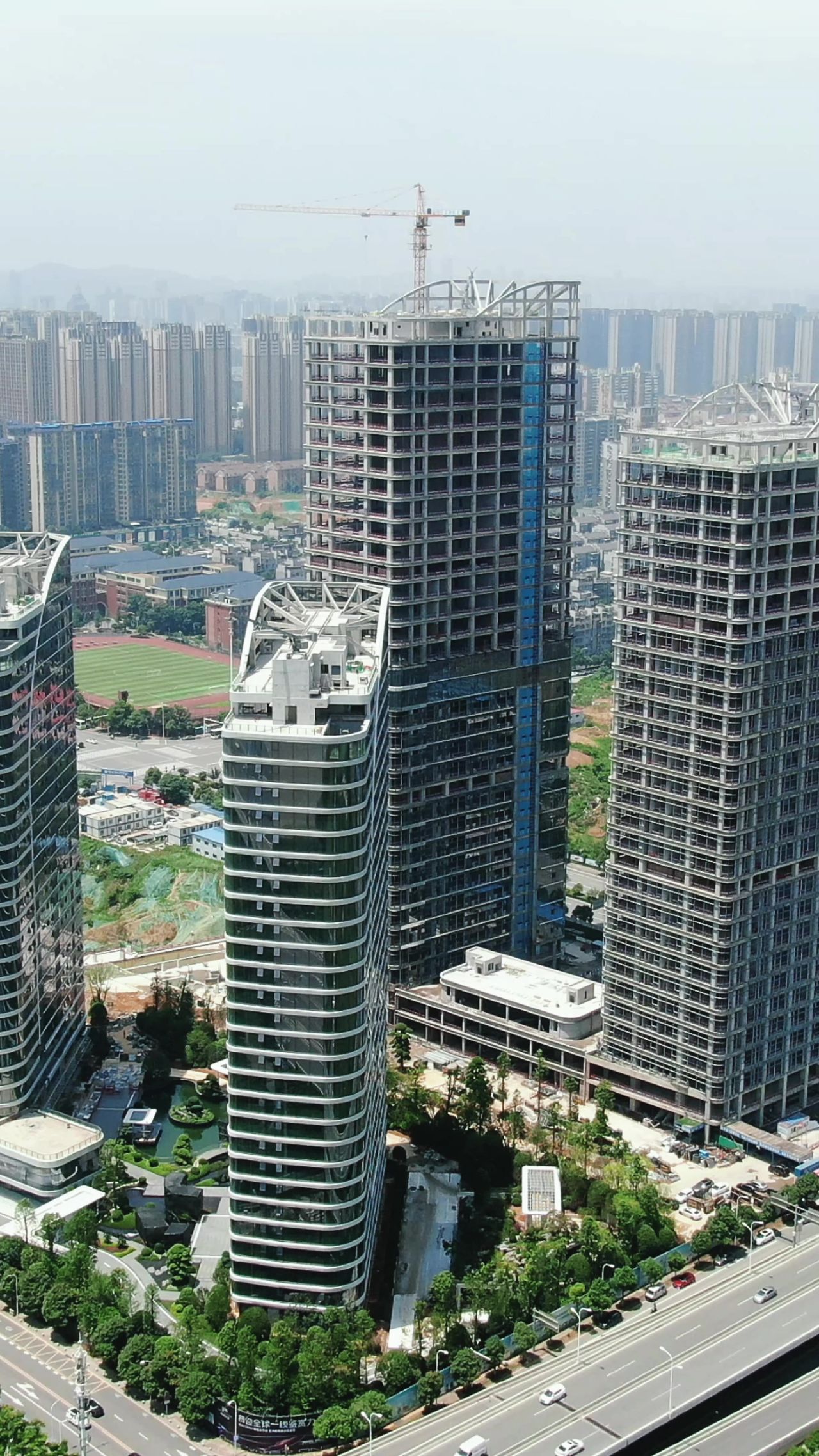 城市航拍湖南长沙在建商务大厦