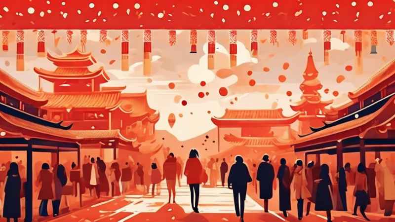 春节逛庙会插画背景 13