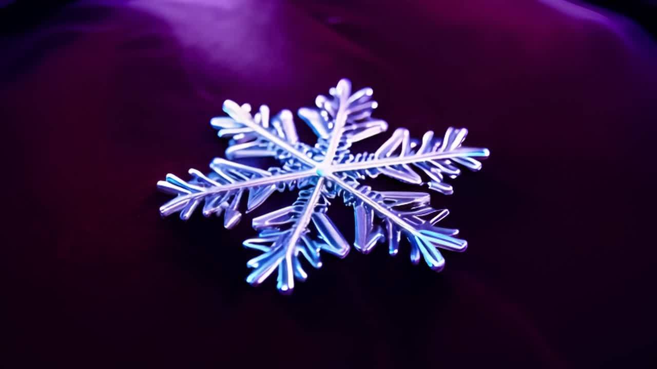 一朵洁白的雪花静静地躺在黑色的桌面上，它闪耀着迷人