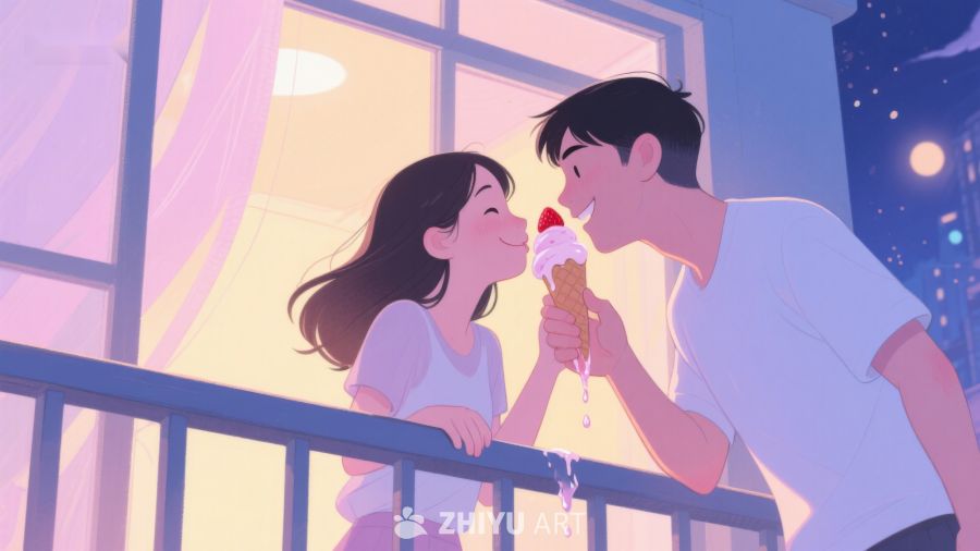 情侣阳台共享冰淇淋温馨时刻 237