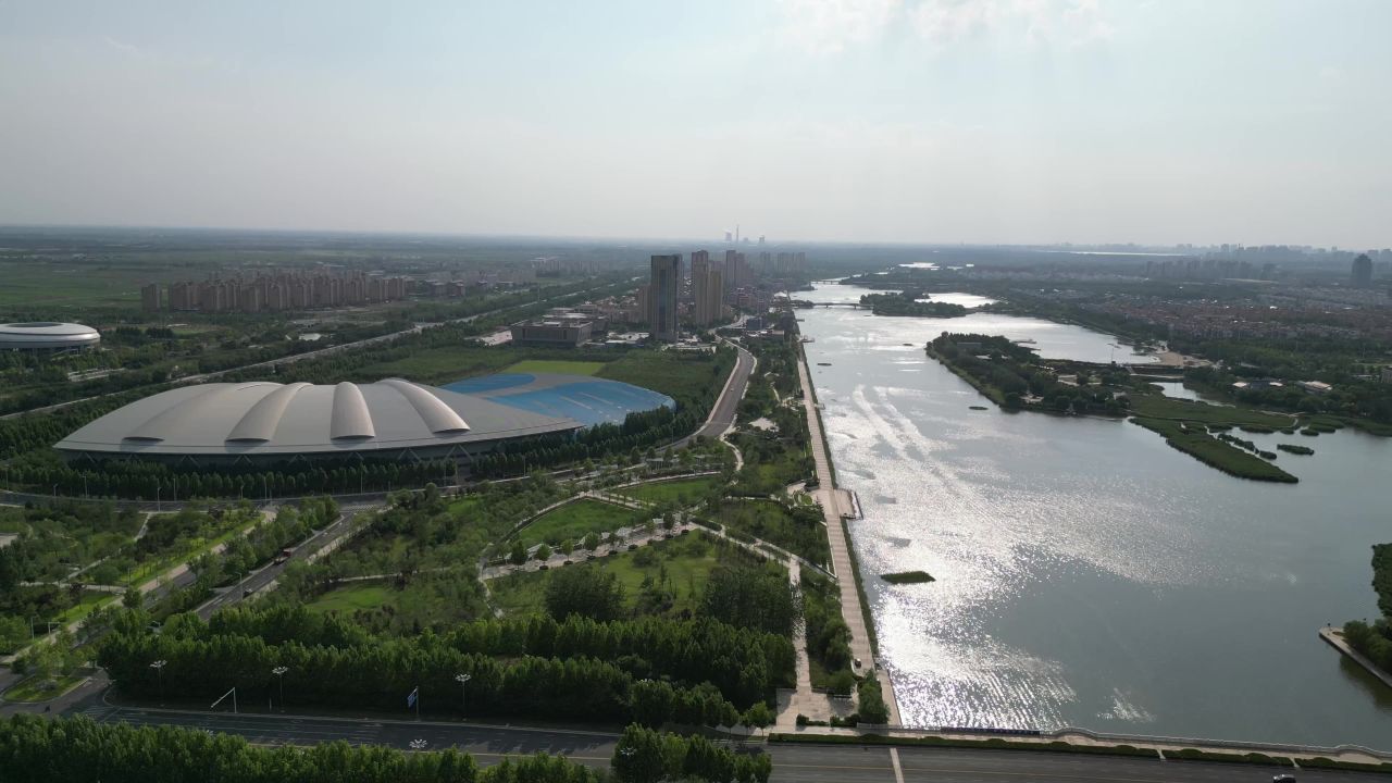 航拍山东东营城市建设东营风光