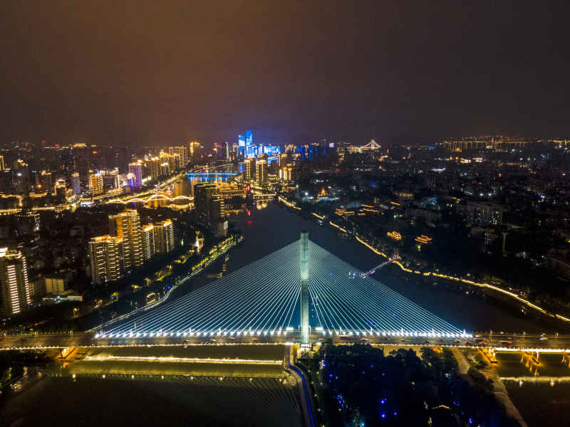 福建福州三县洲大桥夜景航拍摄影图