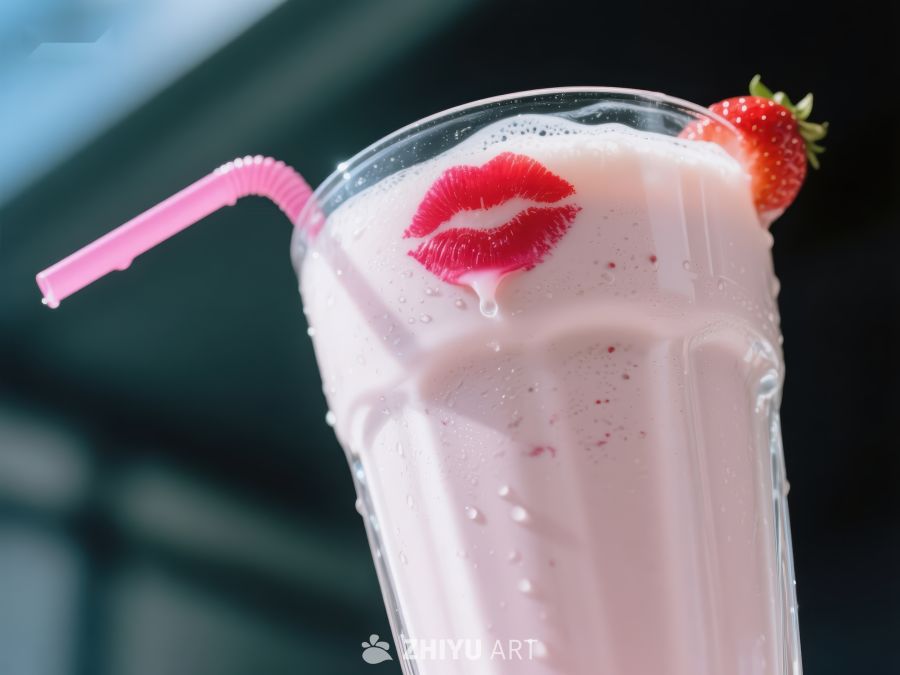 草莓奶昔上的唇印