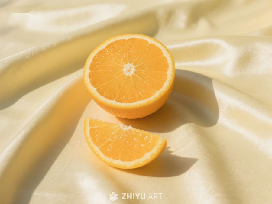 橙子切片在柔和布料上的光影 52