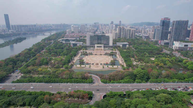 航拍广西柳州市政府市民广场