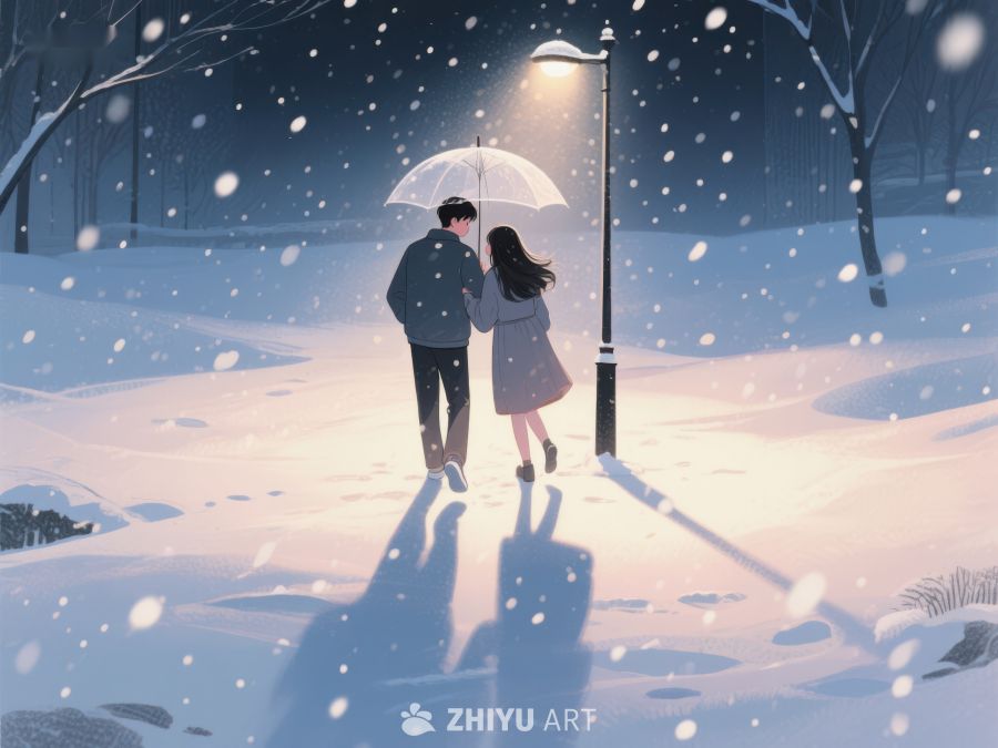 雪夜伞下情侣漫步 919