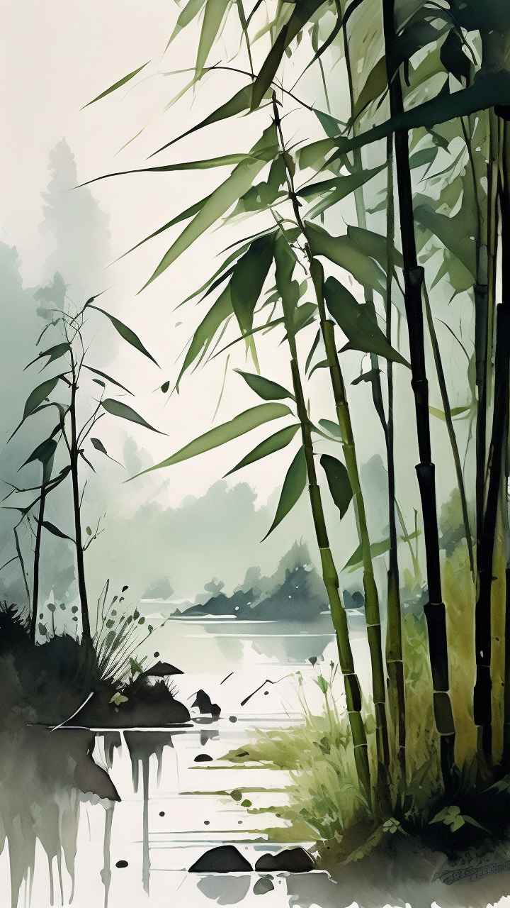绿竹水墨插画背景图 43