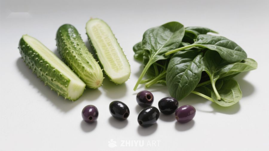 黄瓜菠菜橄榄静物组合