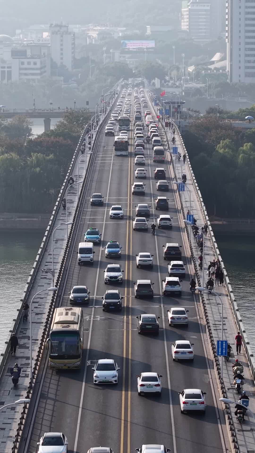 清晨繁忙的城市大桥
