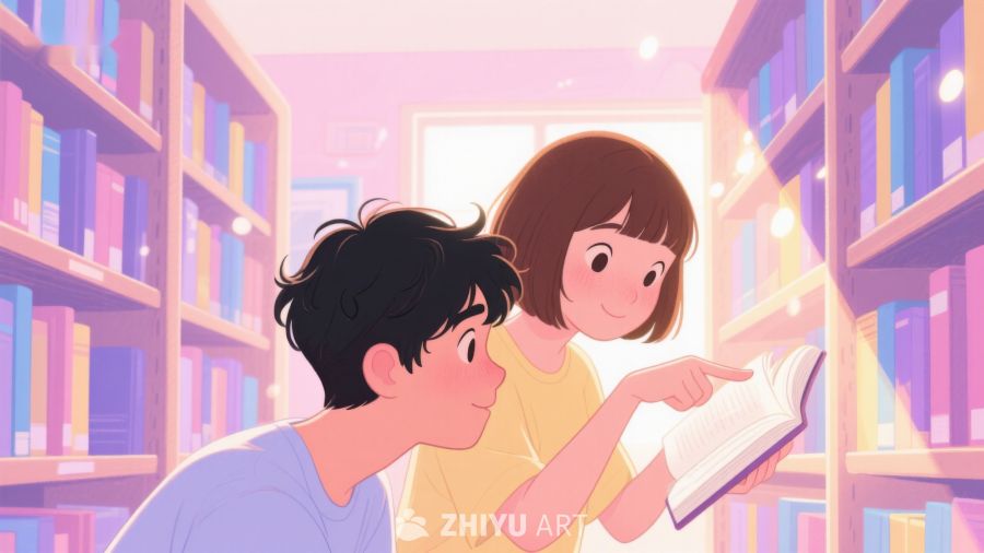 图书馆里共读的两人 308