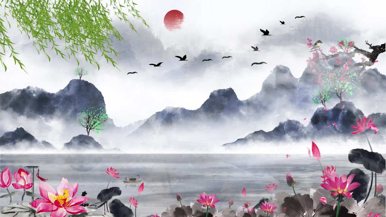 中国风水墨梅花古风戏曲晚会LED视频素材 44