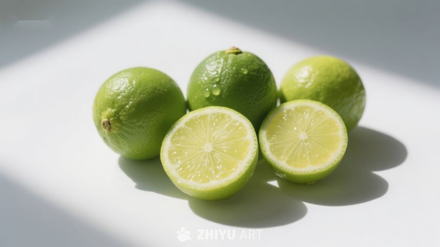 新鲜青柠切片，阳光下的自然美味 915