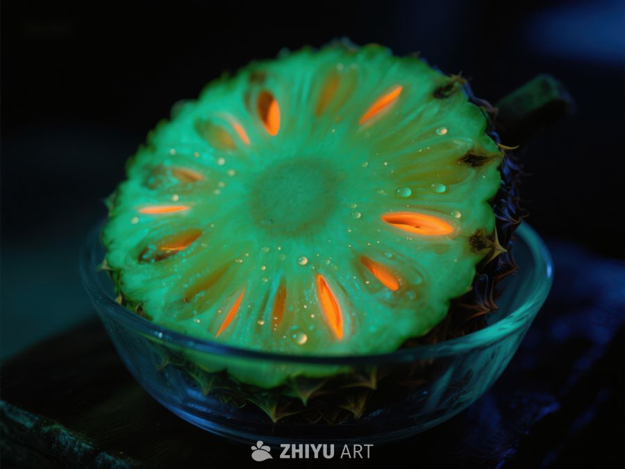 发光菠萝切片的特写 122