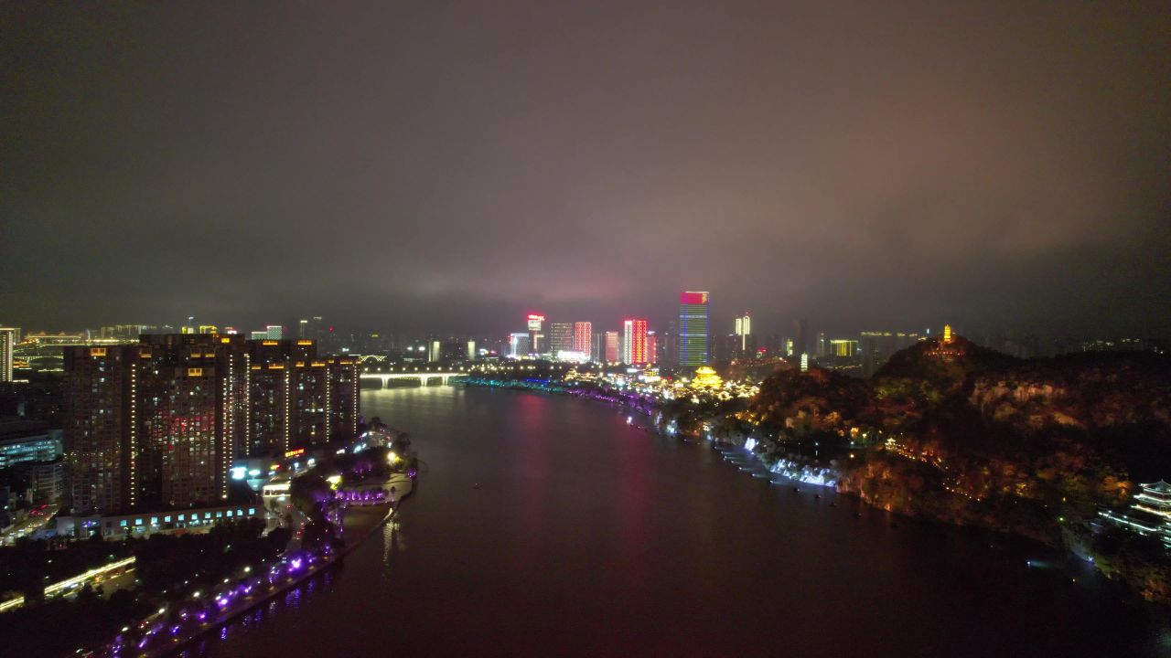 柳州城市夜景灯光航拍