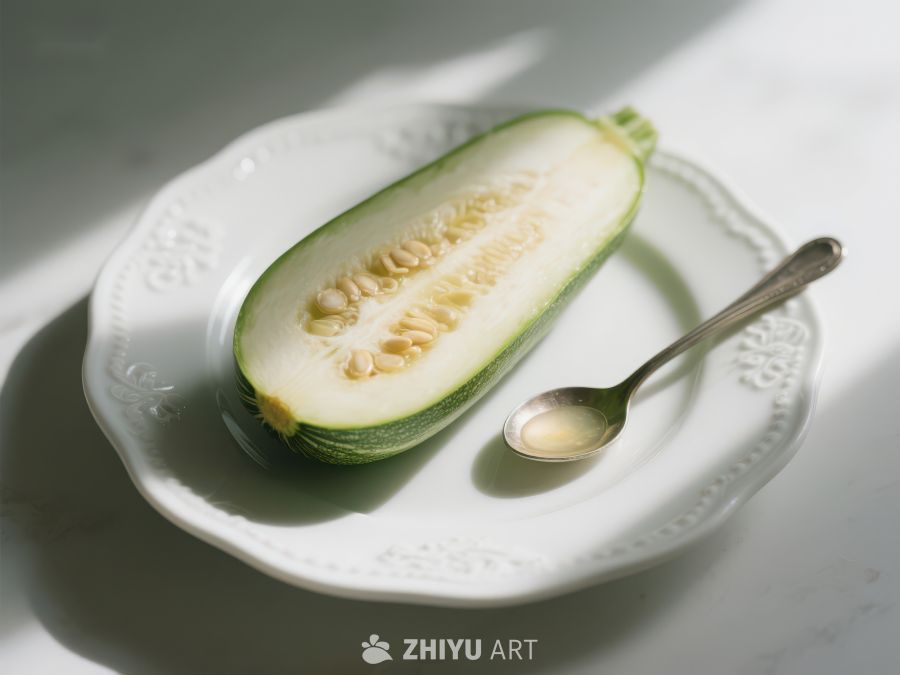 切开的南瓜与勺子置于白盘 267