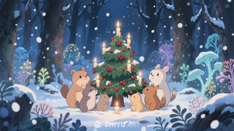 冬夜森林里的温馨圣诞树 57